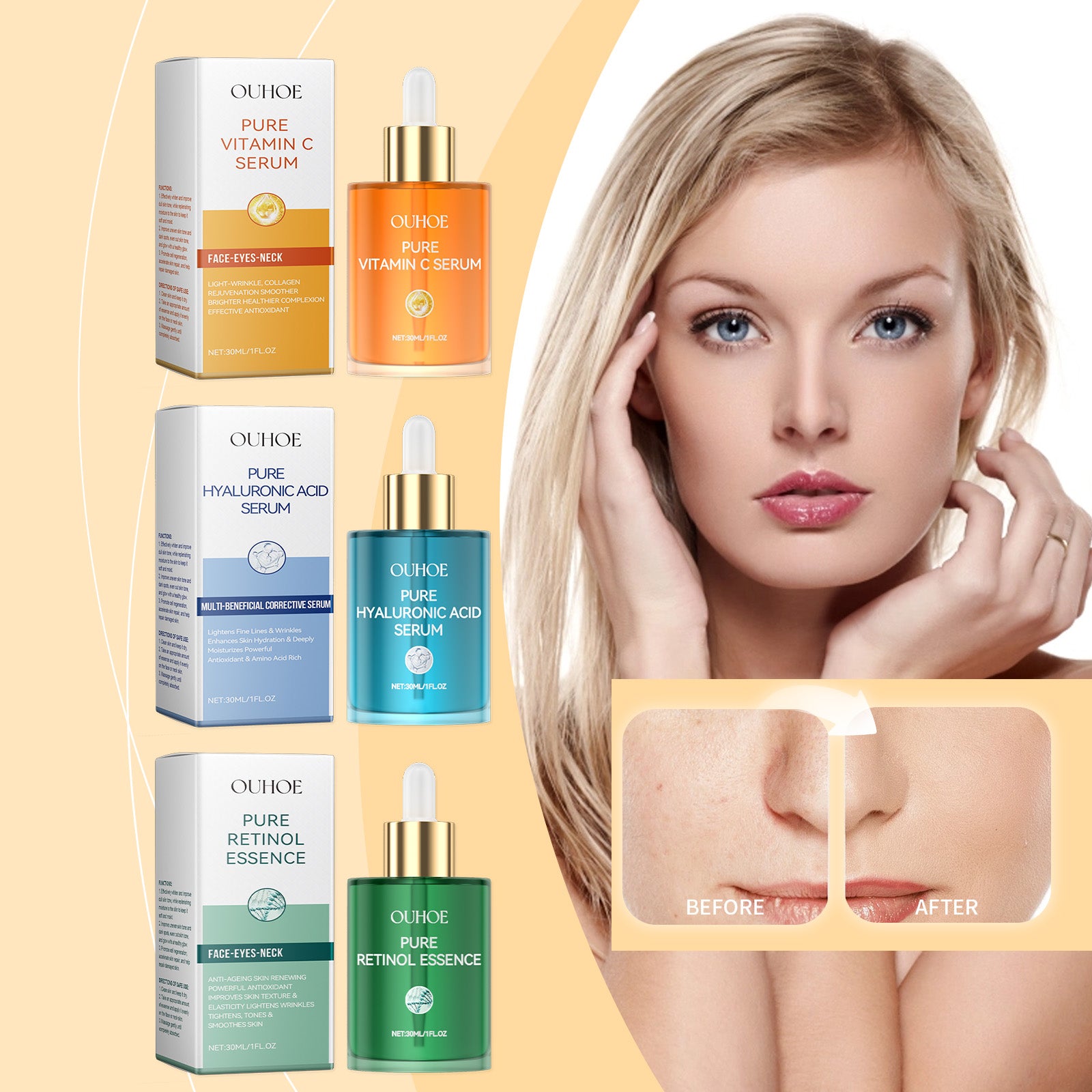 OUHOE Essence Series, Moisturizing And Brightening Care Facial Skin Hydrating And Moisturizing Skin Firming Care Essence - 5 - CJ
