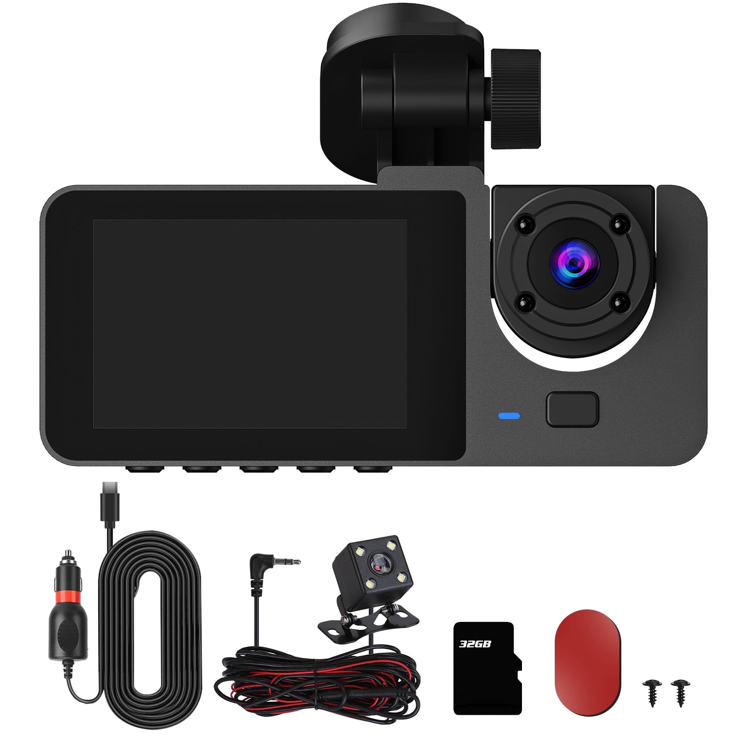 3 Channel Dash Cam Front Inside Rear Vehicle Driving Recorder Car DVR With 32G MMC Card G Sensor Motion Detection Parking Monitor Loop Recording - 5.0 - CJ