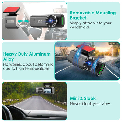1Pc 4K 1080P Car Dash Cam 2.4GHz WiFi Car Camera Mini Driving Recorder With 140 Degree Wide Angle APP Control Night Vision G - sensor Loop Recording - 5.0 - cjdropshipping