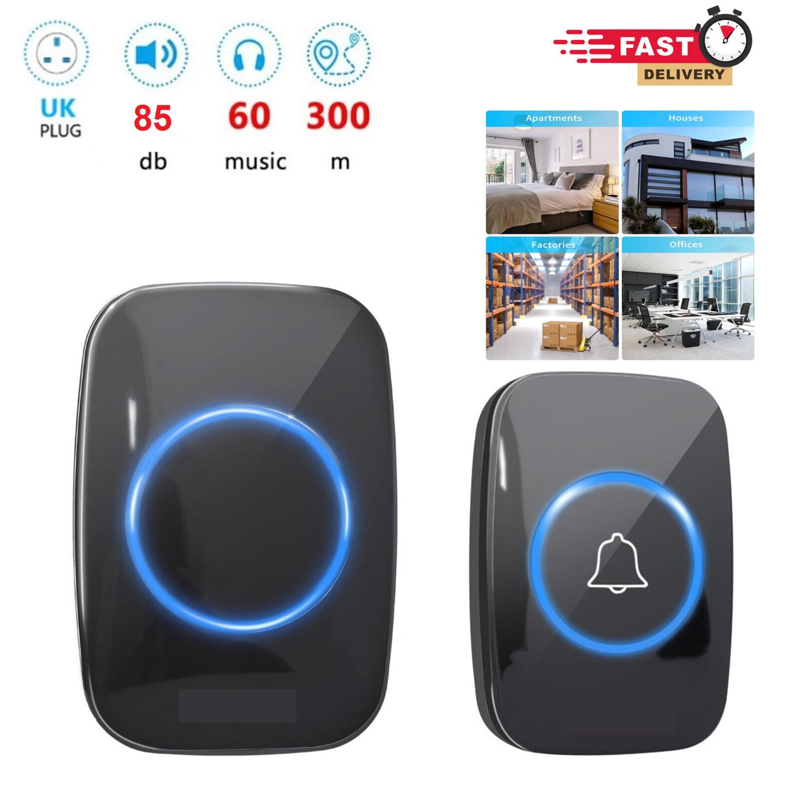 Style A 1 - on - 1 Black Doorbell - 5 - CJ