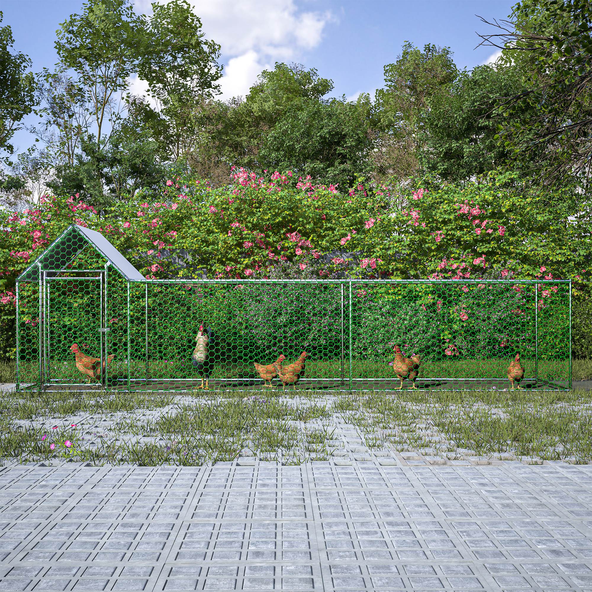 Metal Chicken Coop,Walk - in Chicken Run,Poultry Chicken Hen Pen Cage,Rabbits Duck Cages,With Cover - 5 - CJ