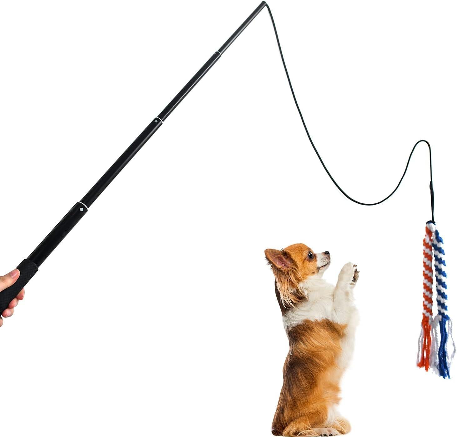 Dog Extendable Teaser Wand Pet Flirt Stick Pole Puppy Chasing Tail Interactive Toy For Small Medium Large Dogs Training Playing Exercise