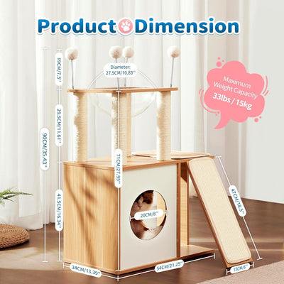 Indoor Wooden Cat Climbing Frame Cat Tower Cat House With Cat Scratching Board Ramp Suitable For Large Cats And Kittens - 5 - CJ