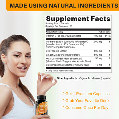 Premium Turmeric Curcumin Supplements 1000mg - Great Absorption Rate - Supports Heart, Brain And Joint Health - 60 Capsules - 5 - CJ