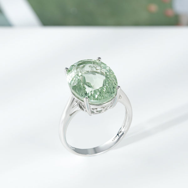 Luxury Retro 925 Sterling Silver Ring Large Grain Natural Green Amethyst Gemstone Inlaid Ring - 4 - CJ