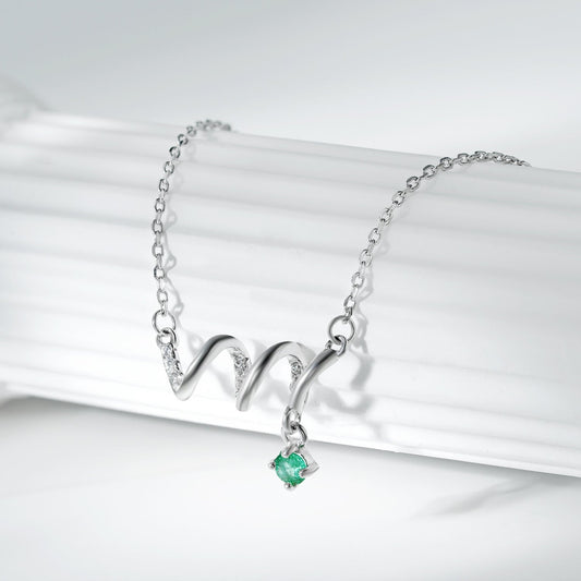 Fashion ECG Necklace Versatile Women's Jewelry Simple S925 Silver Set Emerald Pendant Collar Chain - 4 - CJ