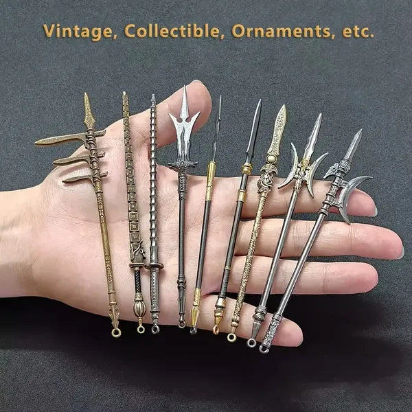 Mini Ancient Sword Set With Display Stand (6pcs) Or (14pcs) - Metal Mini Sword Weapon Model Keychain Pendant, Suitable For History Enthusiasts, Party Supplies And Decorations, Unique Gifts, Collectibl - 5 - cjdropshipping