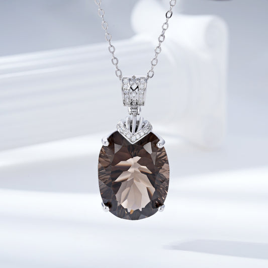 Luxury And High - grade Natural Tea Crystal Pendant Fashionable Design S925 Silver Inlaid Egg Shaped Gem Necklace - 4 - CJ