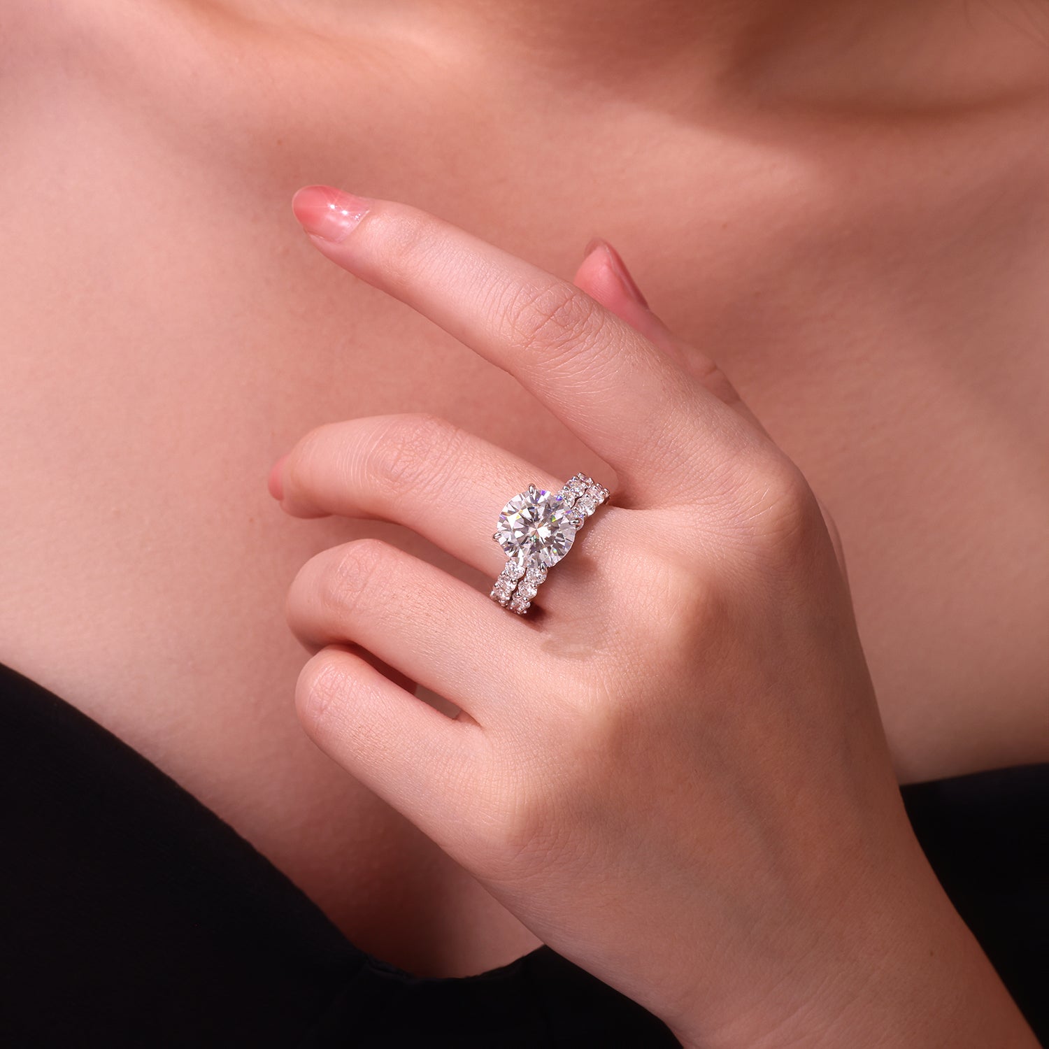 1Time Vow - Fashionable Men’s And Women’s Ring Row Jewelry Set With 5 - carat Moissan Diamond S925 Sterling Silver And Platinum - plated Diamond Prohibit TikTok sales - 5 - CJ