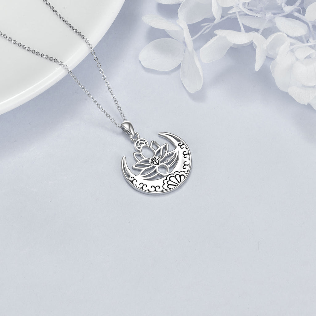 Lotus Flower Symbol Yoga Necklace Sterling Silver Sanskrit Symbol  Balancing Jewelry
