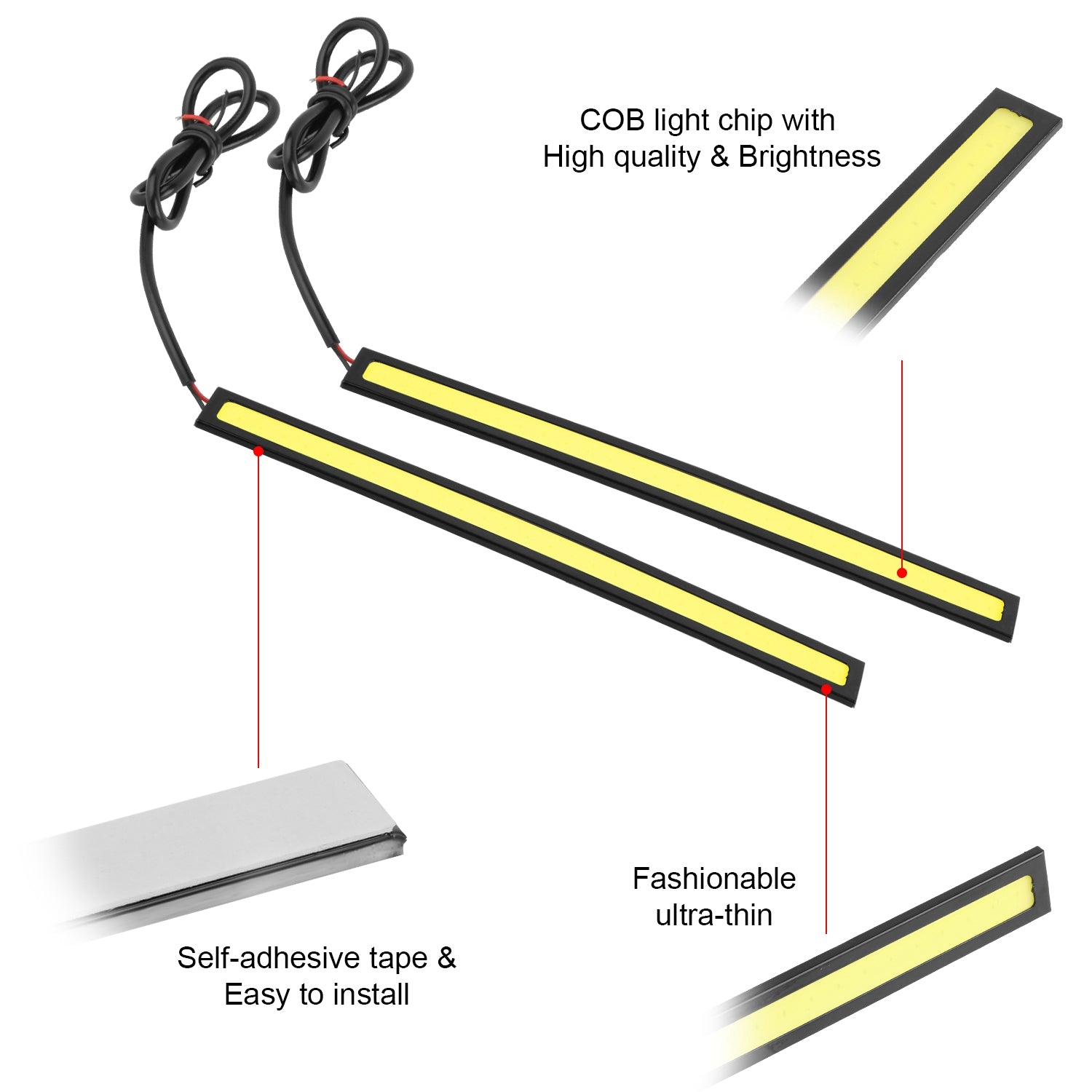 2Pcs LED Daytime Running Lights Car LED COB DRL Fog Lights IP45 Waterproof LED Strip Fog Day Driving Lamp Sticker For 12V Car Interior Exterior Use - 5.0 - CJ