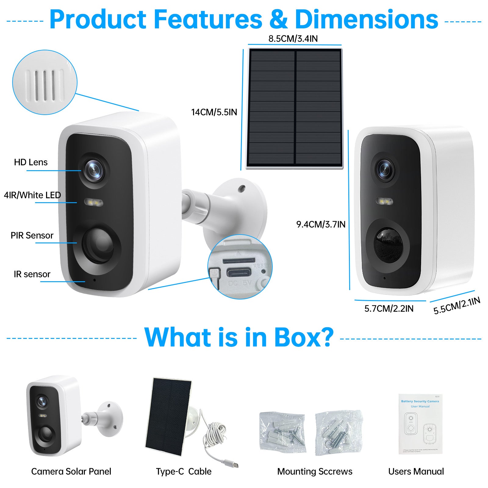 Solar Battery WIFI Camera 2K Human Detection Waterproof Mini CCTV With 5000mAh Battery With Solar Panel - 5 - CJ