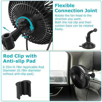 1Pc Car Cooling Fan Portable Rotatable USB Vehicle Fan Backseat Clip Fan Dashboard Window Suction Fan For SUV RV Pickup With 3 Speeds - 5 - CJ