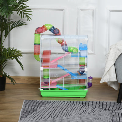 5 Tiers Hamster Cage Portable Animal Travel Carrier w/ Exercise Wheels Tube - 5 - CJ