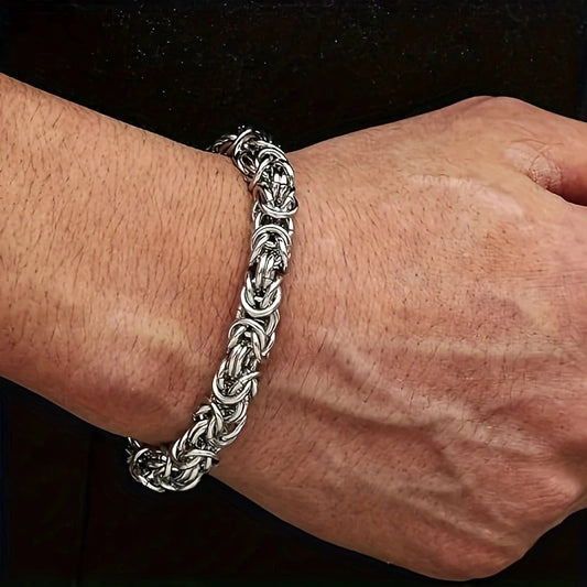 Vintage Braided Titanium Steel Bracelet For Men - Hip Hop Minimalist Chain Style, Durable Stainless Steel Handmade Link Brace - 5 - CJ
