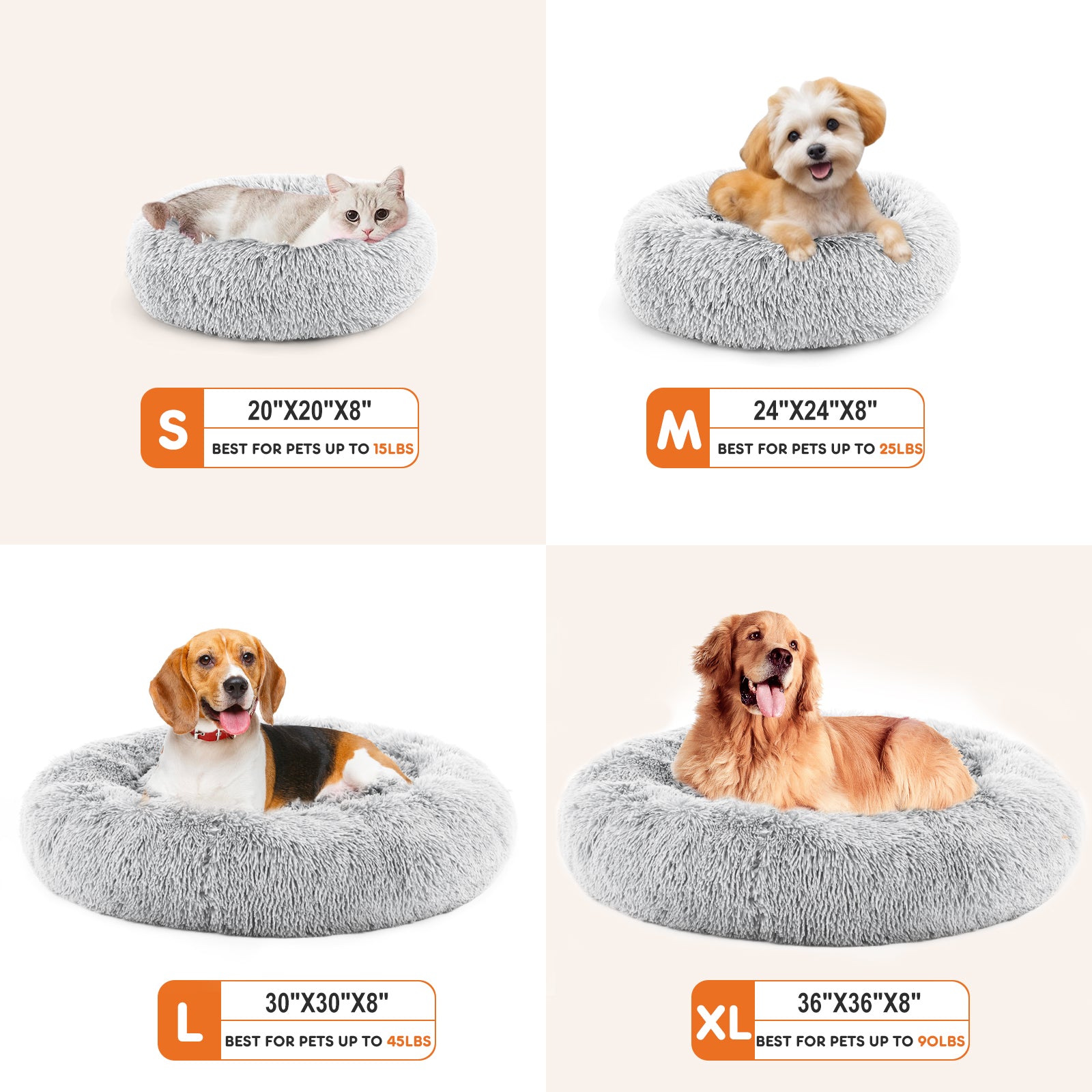 24 Inch Anti - Slip Round Fluffy Plush Faux Fur Cat Bed, Fits Up To 25 Lbs Pets - 5 - CJ