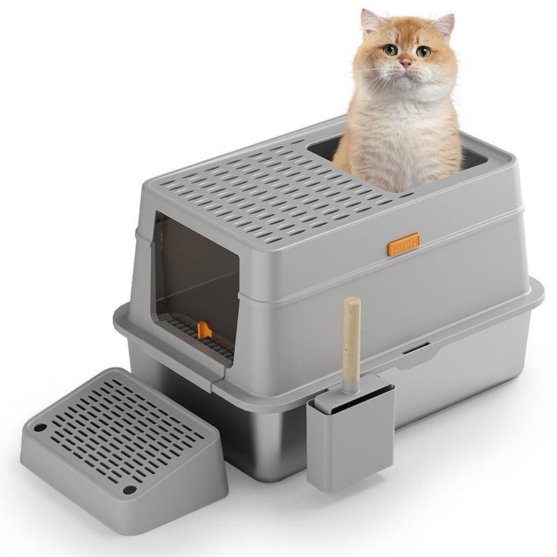 Stainless Steel Cat Toilet Large Fully Enclosed Cat Supplies - 0 - CJ