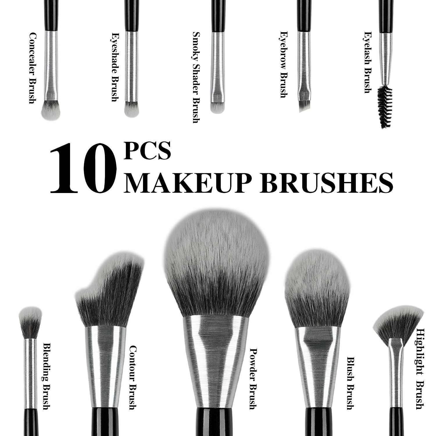 Beili Christmas Gift Makeup Brush Set Of 10, Kabuki Brushes With Synthetic Hair For Foundation, Concealer, And Eyeshadow. - 5 - CJ