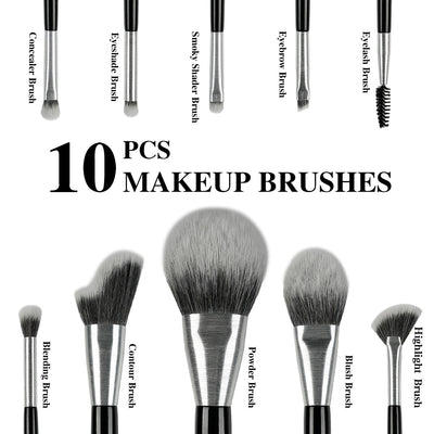 Beili Christmas Gift Makeup Brush Set Of 10, Kabuki Brushes With Synthetic Hair For Foundation, Concealer, And Eyeshadow. - 5 - CJ