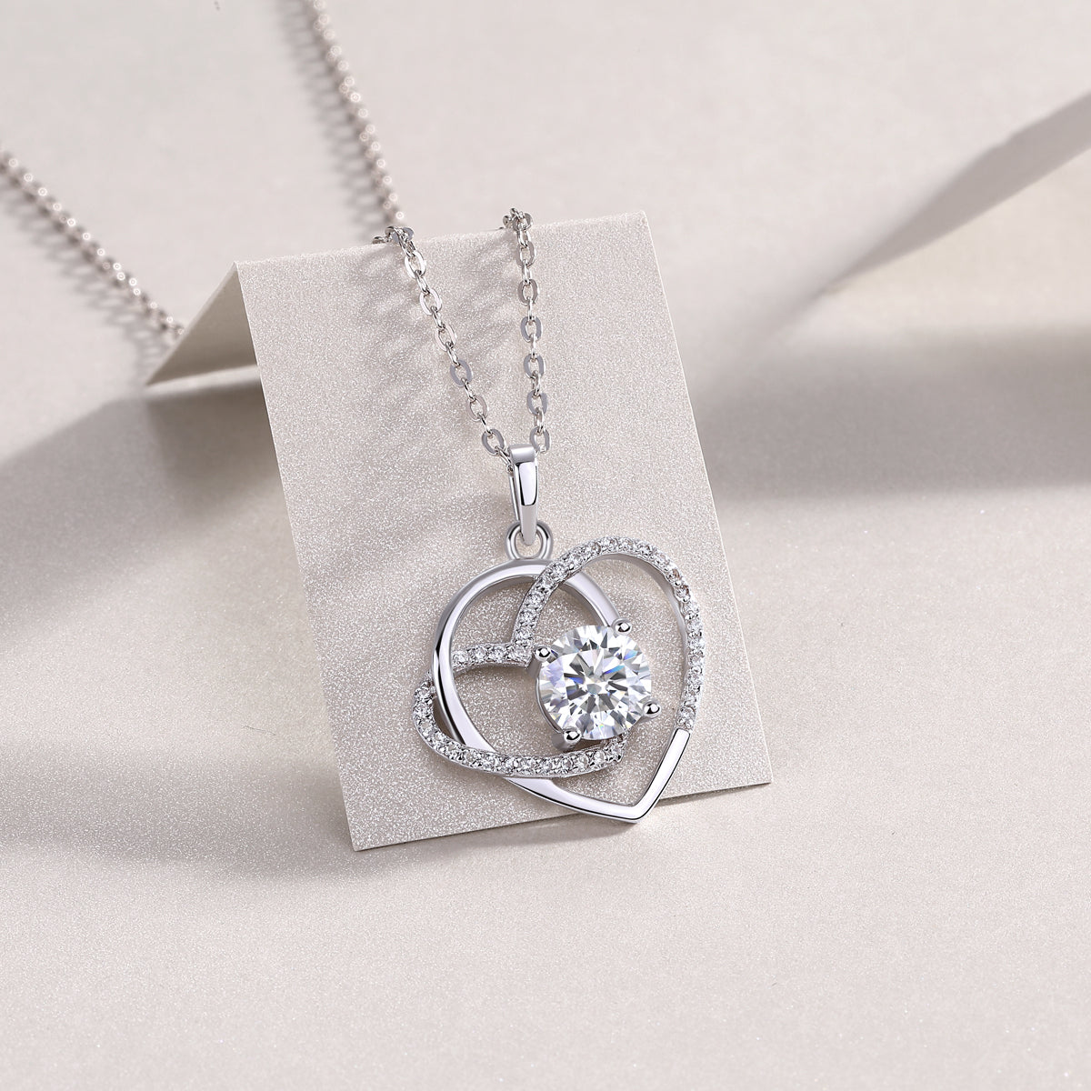 1Heart To Heart Interlocking Luxury Fashion Diamond Pendant Necklace Set With Mosan Diamond Silver Ornaments Prohibit TikTok sales - 5 - CJ