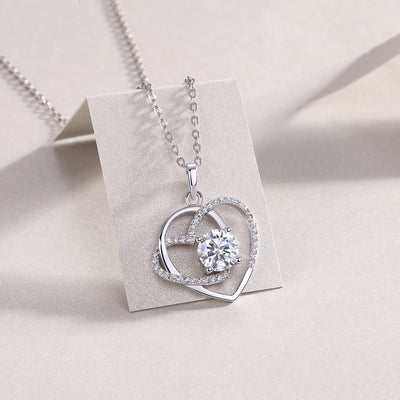 1Heart To Heart Interlocking Luxury Fashion Diamond Pendant Necklace Set With Mosan Diamond Silver Ornaments Prohibit TikTok sales - 5 - CJ