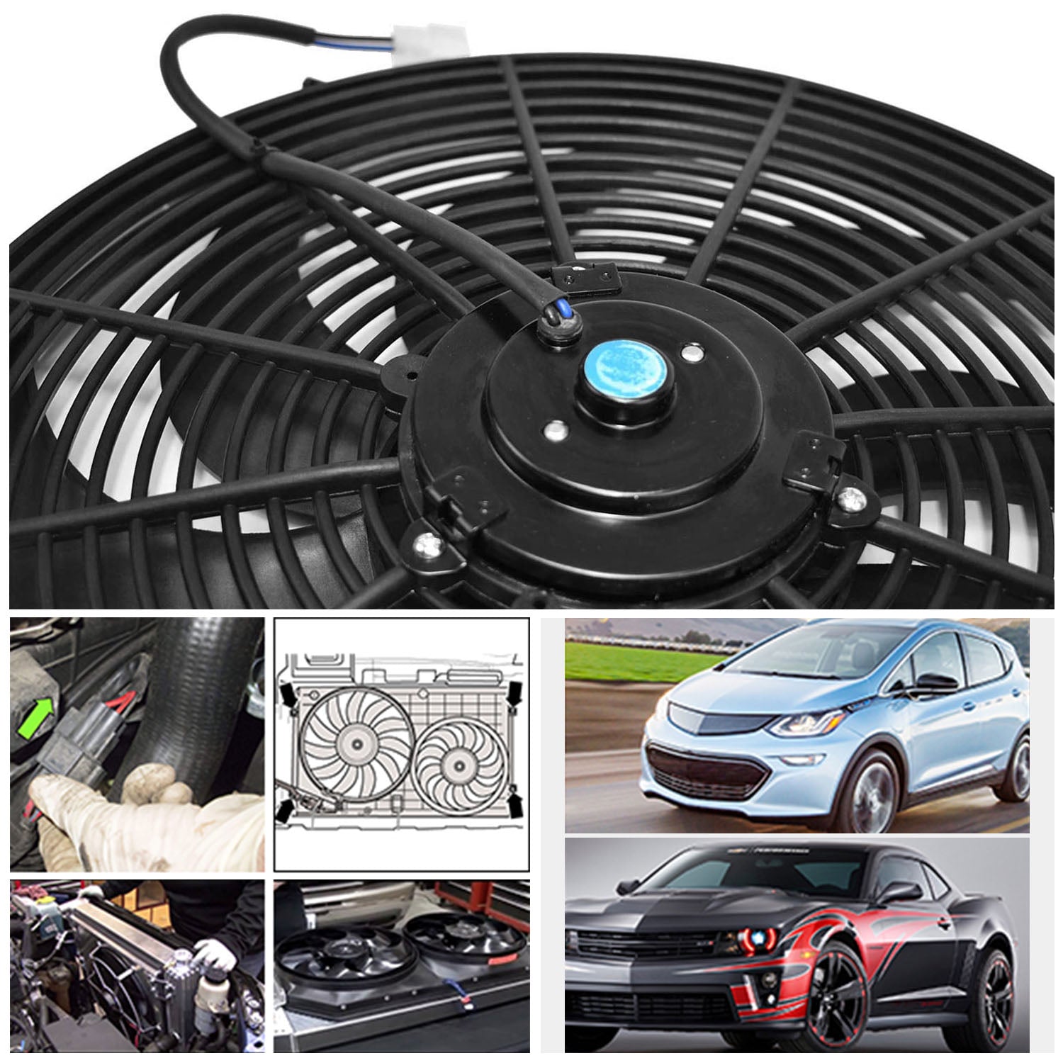 16 Inch Electric Radiator Cooling Fan 12V 120W 10 Blades Car Thermostat Kit With Mounting Kit