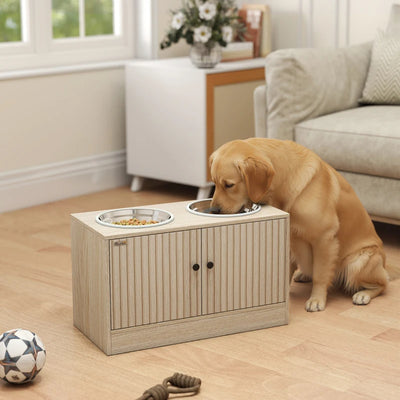 Elevated Dog Bowl, Large Feeding Dog Bowl Stand With 2 Stainless Steel Bowls, Storage Drawer, And Slow Feeder Mat. - 5 - CJ
