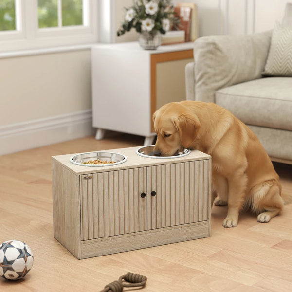 Elevated Dog Bowl, Large Feeding Dog Bowl Stand With 2 Stainless Steel Bowls, Storage Drawer, And Slow Feeder Mat. - 5 - CJ