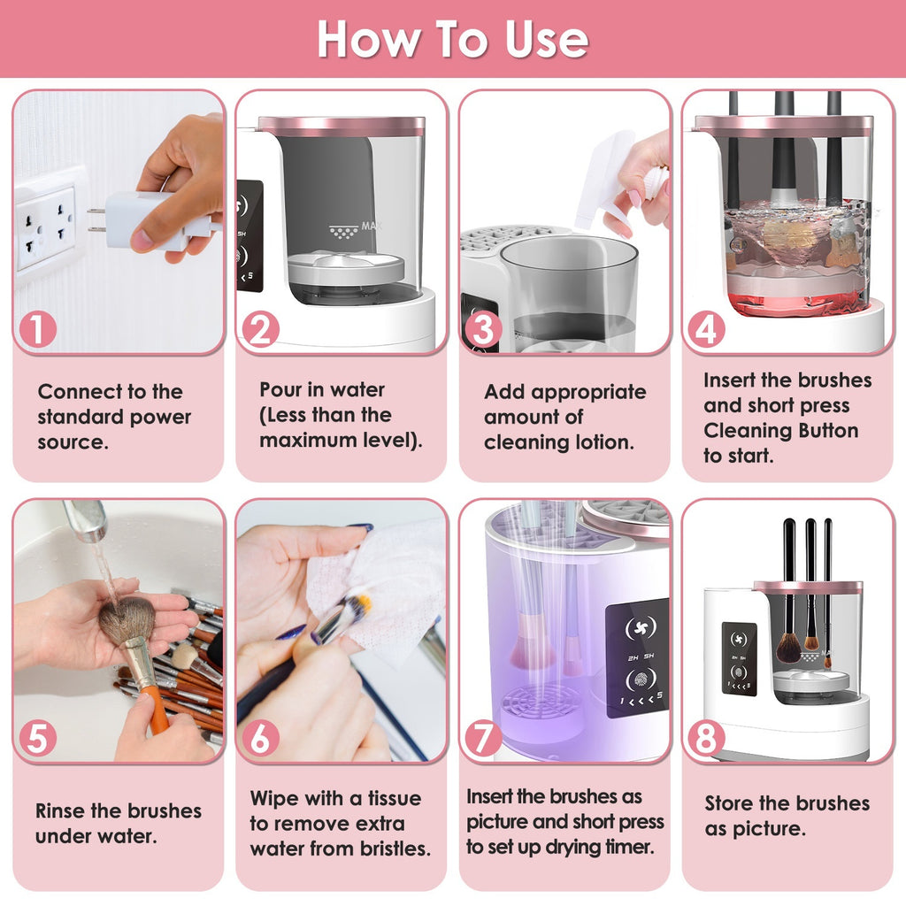 4 In 1 Electric Makeup Brush Cleaner USB Powered Automatic Brush Blender Machine With Timer Digital Display Cleaning Drying UV Disinfection Brush Storage For All Types Of Brushes