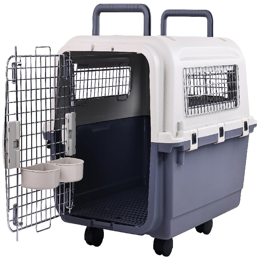 Only Supports Self Pickup  Plastic Dog Kennel, Pet Transport, Rolling Plastic Airline Approved Wire Door Travelling Dog Crate, Small - Medium - Large - 5 - CJ
