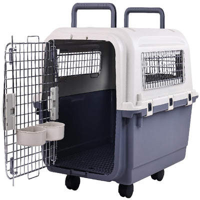 Only Supports Self Pickup  Plastic Dog Kennel, Pet Transport, Rolling Plastic Airline Approved Wire Door Travelling Dog Crate, Small - Medium - Large - 5 - CJ