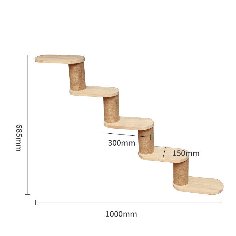Pet Cat Climbing Frame Wall Type Solid Wood Wall Hanging Platform Ladder Pets Accessories - 0 - CJ - B wall face steps - CJJT148790312LO