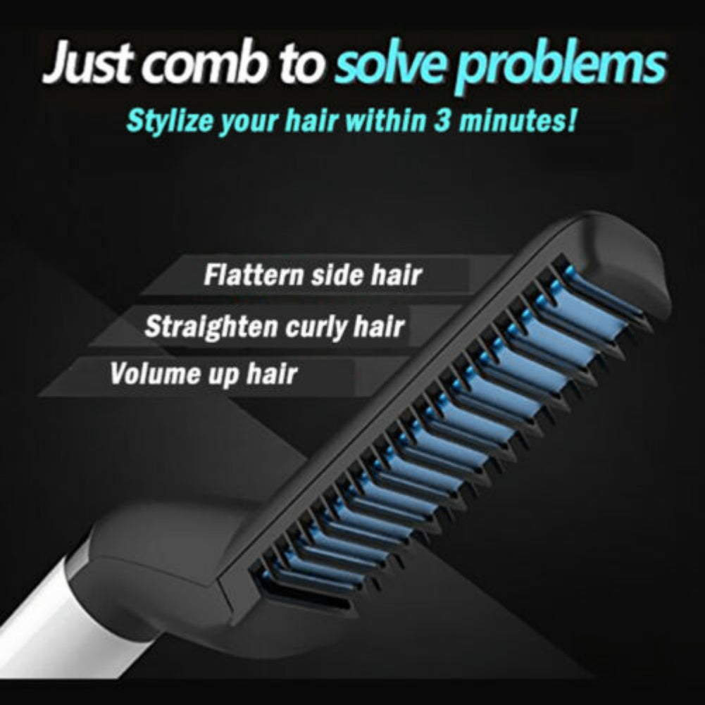 Electric Hair Straightener Brush,Men Quick Beard Straightener Styler Comb,Hair Straightening,Curly Hair Straightening Comb,Side Hair Detangling,Multifunctional Hair Curling Curler - 5 - CJ