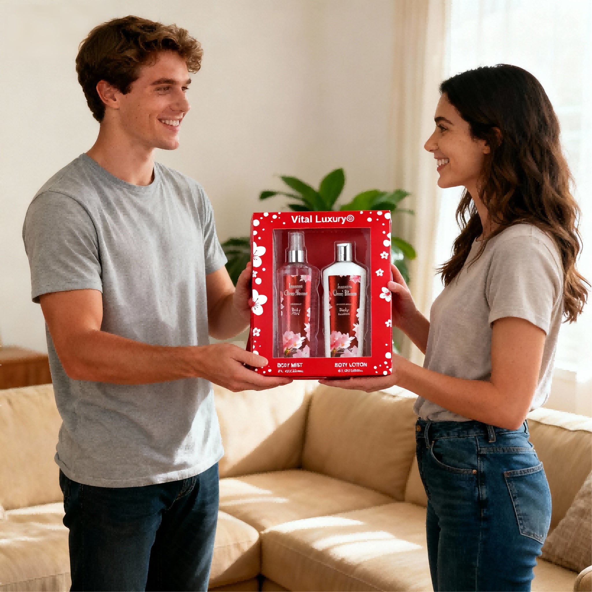 8floz,2-Festival Body Lotion And Spray Set, With A Captivating Cherry Blossom Scent,A Fresh, Sweet, And Elegant Fragrance,The Perfect Holiday Gift For Everyday Use, A Gift Box,And A Holiday, Moth