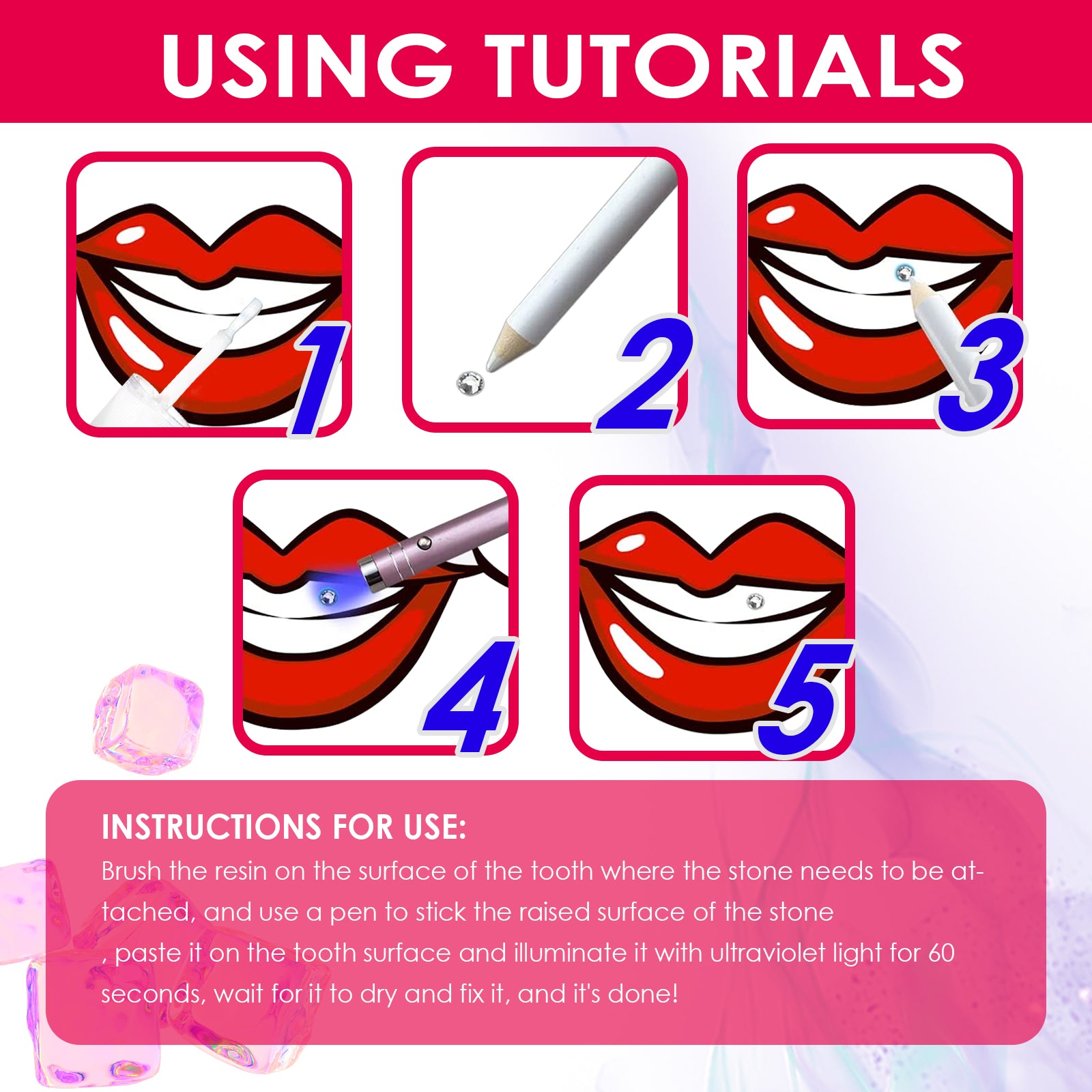 Jaysuing Tooth Gem Kit Jewelry Is Easy To Disassemble And Install, With Crystal Dental Drills And Sparkling Stickers - 5 - CJ
