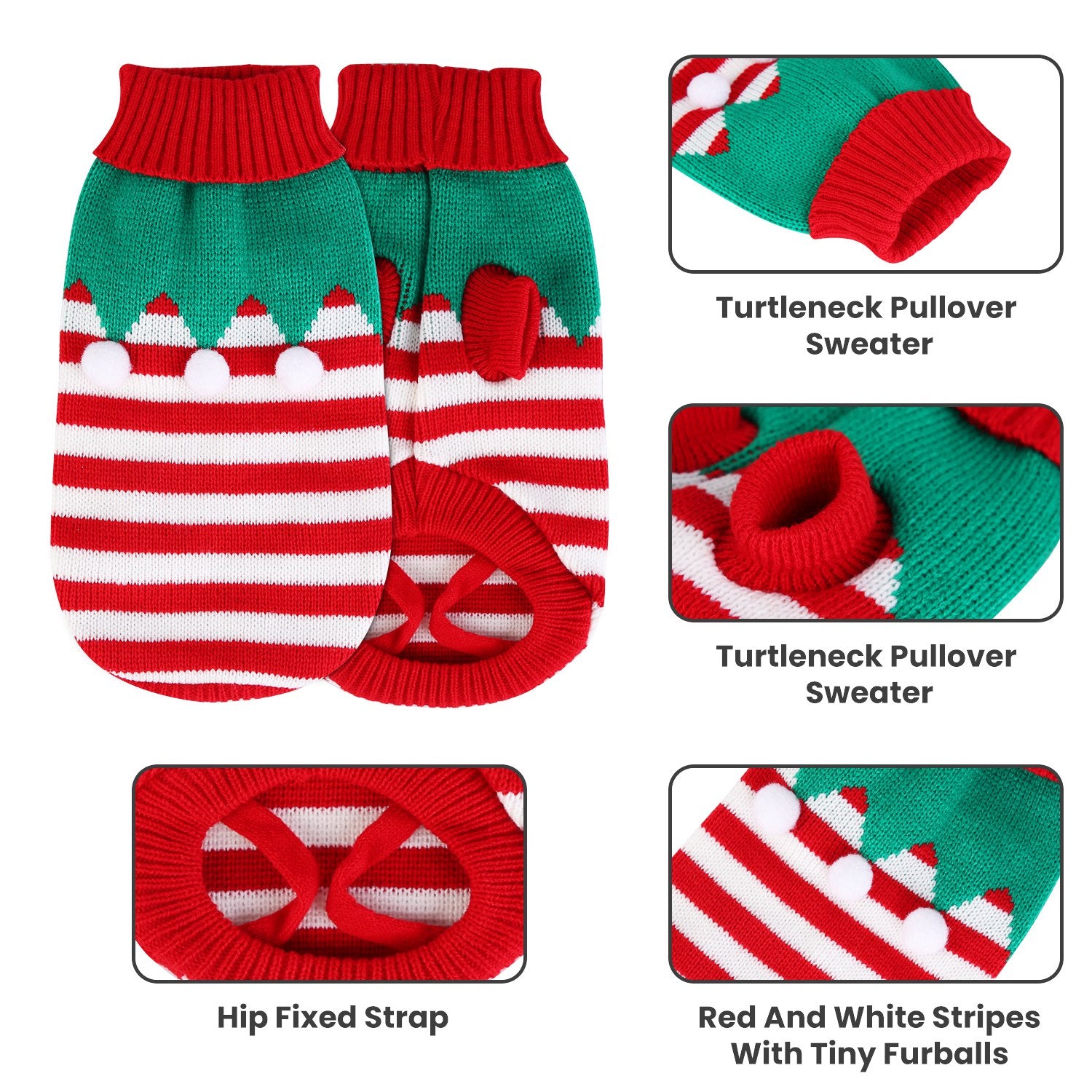 2 Patterns 4 Sizes Option - 1Pc Pet Christmas Turtleneck Sweater Dog Cat Christmas Clothes Snowman Stripes Costume Winter Holiday Sweater For Small Medium Kitten Puppy Cats Dogs - 5 - CJ