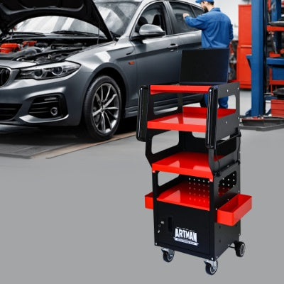 4 LEVEL MULTI PURPOSE TROLLEY FOR DIAGNOSTICS - BLACK RED - 5 - CJ
