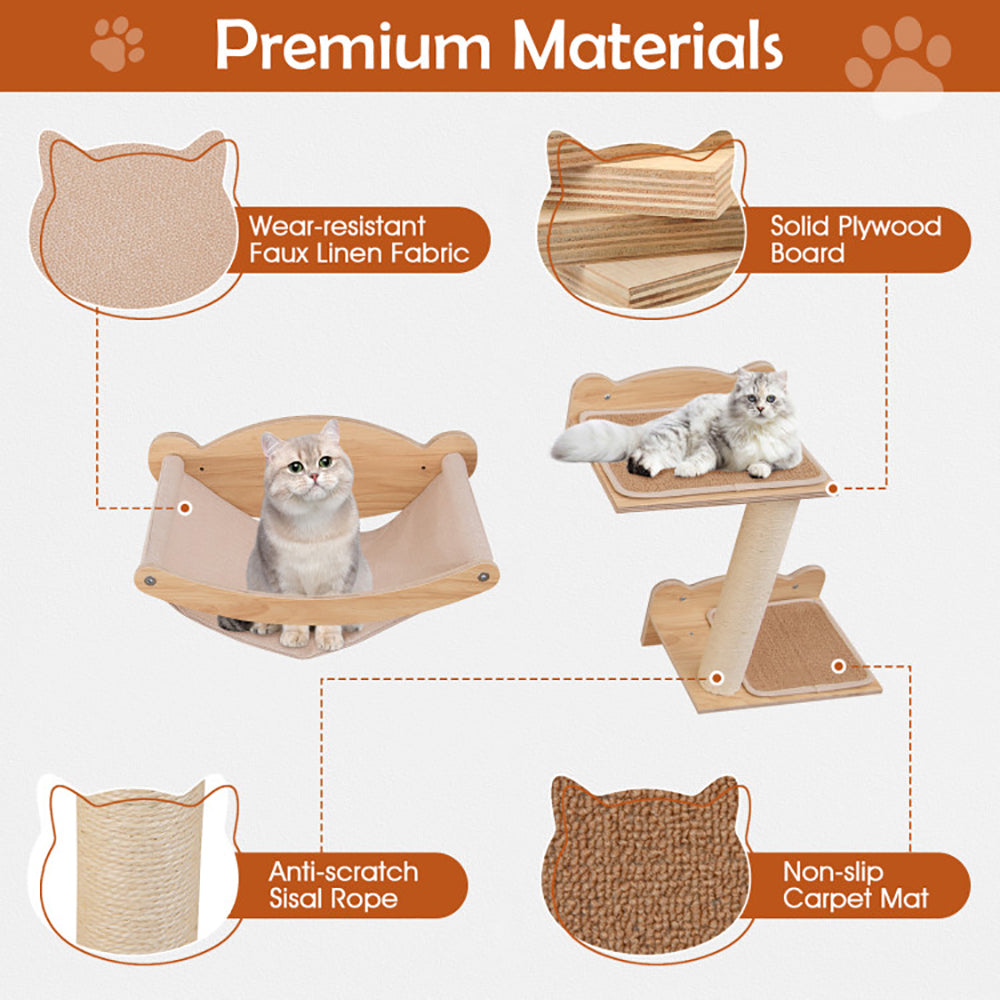 Cat Wall Furniture Set Of 4 With Hammock 2 - step Cat Tree And Perch - 5 - CJ