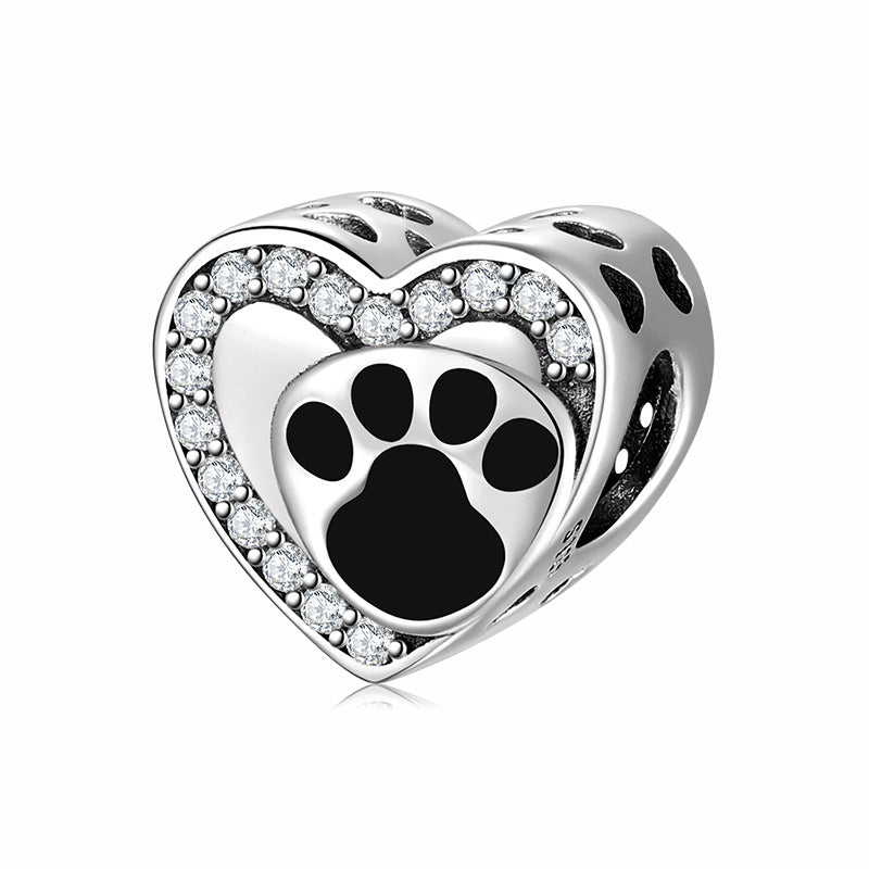 S925 Sterling Silver Beads Cute Dog Element Dog Paw Print Series Beaded Pendant DIY Accessories Loose Beads - 4 - CJ