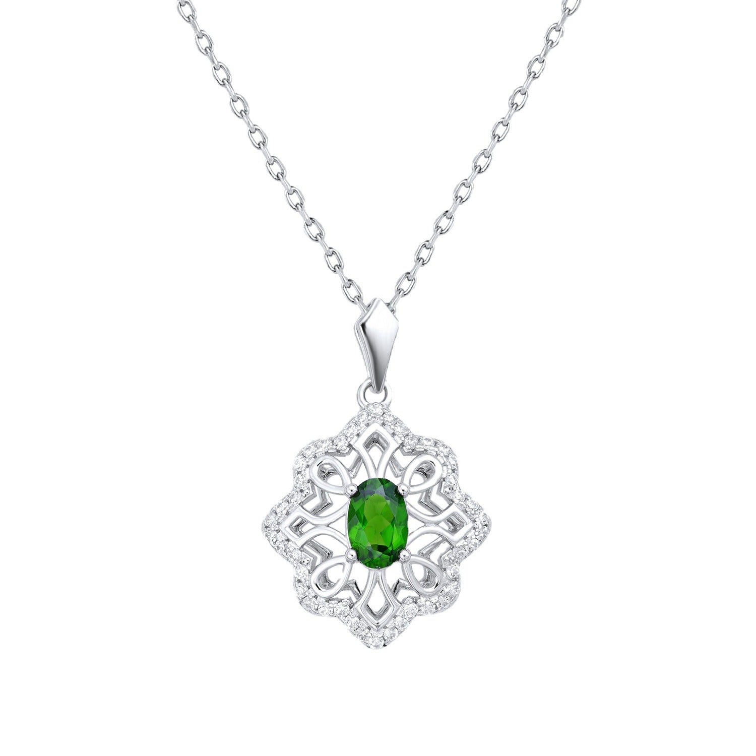 Vintage High Grade Green Diopside Necklace Personality Hollow Eight Star Cool Wind Pendant - 4 - CJ