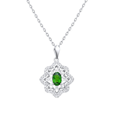 Vintage High Grade Green Diopside Necklace Personality Hollow Eight Star Cool Wind Pendant - 4 - CJ