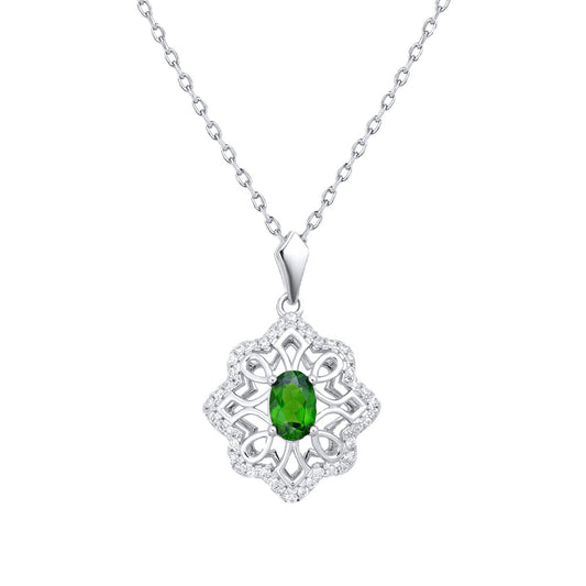 Vintage High Grade Green Diopside Necklace Personality Hollow Eight Star Cool Wind Pendant - 4 - CJ