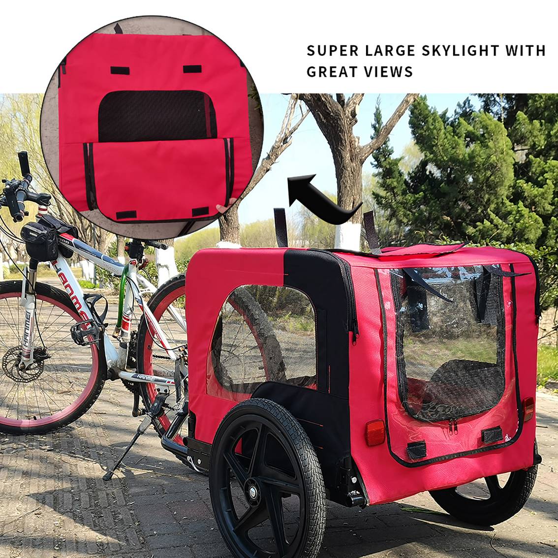 Bicycle Trailer For Pets Outdoor Foldable Dog Trailer With Reflectors - 5 - CJ