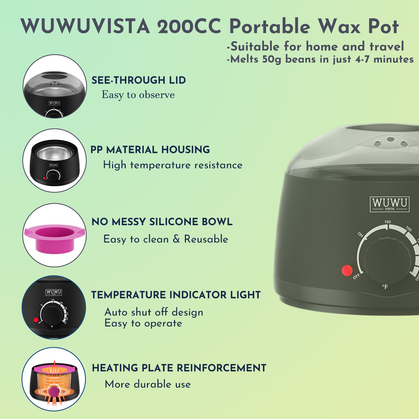 Waxing Kit 19 Items, WUWUVISTA Hair Removal Wax Kit With Wax Melt Warmer Waxing Beads For Face, Brazilian, Full Body, Bikini Suitable For Plugs Of American & European Specifications - 5.0 - CJ