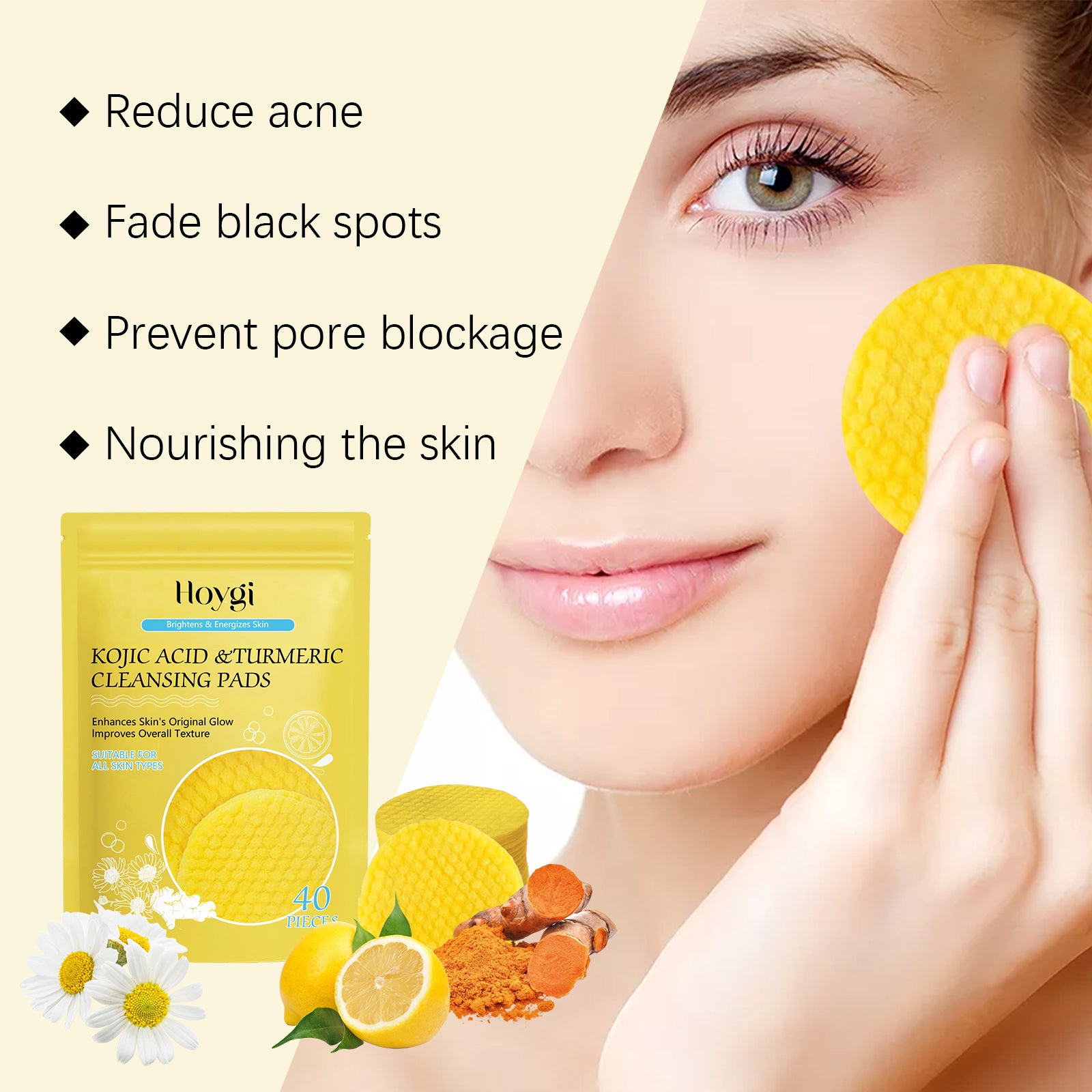 HOYGI Turmeric Acid Cleansing Pad Face Skin Pore Cleansing Makeup Remover Gentle Exfoliating Cleansing Pad - 5 - CJ