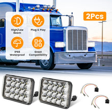 2Pcs 4x6in Car LED Headlights Vehicle Rectangular Headlamp With H4 Socket H4 - to - 3Pins Adapter With High Low Beam White Light IP68 Waterproof For 10 - 80V SUV Truck Sedan Car Motorcycle - 5 - cjdropshipping