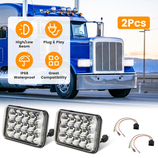 2Pcs 4x6in Car LED Headlights Vehicle Rectangular Headlamp With H4 Socket H4 - to - 3Pins Adapter With High Low Beam White Light IP68 Waterproof For 10 - 80V SUV Truck Sedan Car Motorcycle - 5 - cjdropshipping