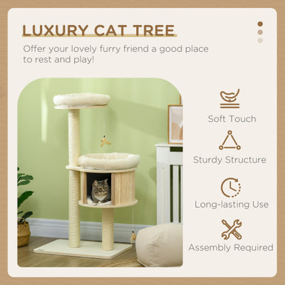 PawHut 3 Level Cat Tree With Sisal Scratching Posts  Cat Badminton Toy For Playing  Soft Cushions  Play Areas - 5 - CJ