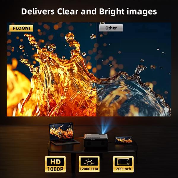 Projector With WiFi & Bluetooth, Upgraded 5G Portable Projector, Support 4K, Native 1080P, 12000 Lumens, Outdoor LED Movie Projector,Selling On The Amazon Temu Platform Is Prohibited