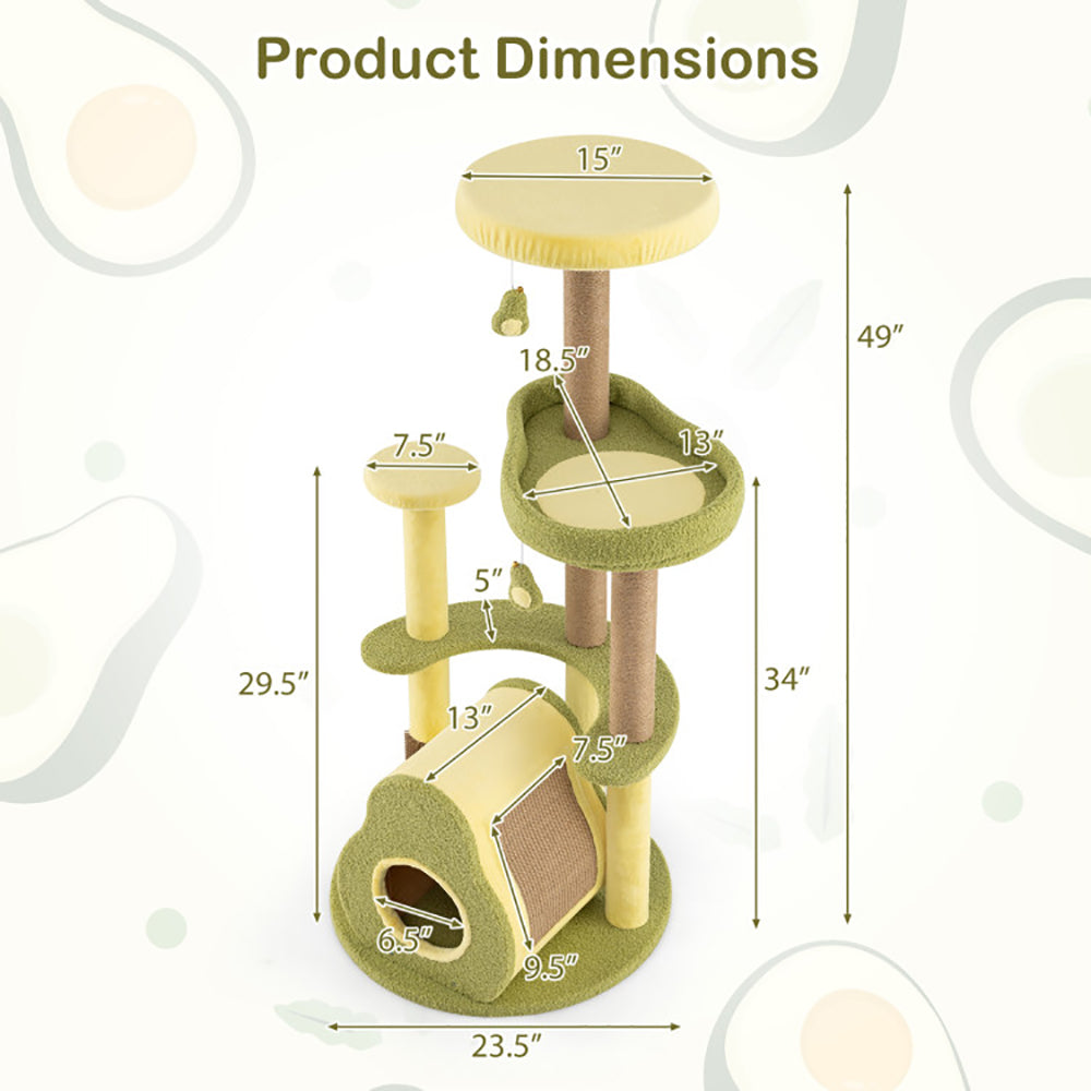 Freestanding Multi - level Avocado Cat Tower With Private Condo - 5 - CJ